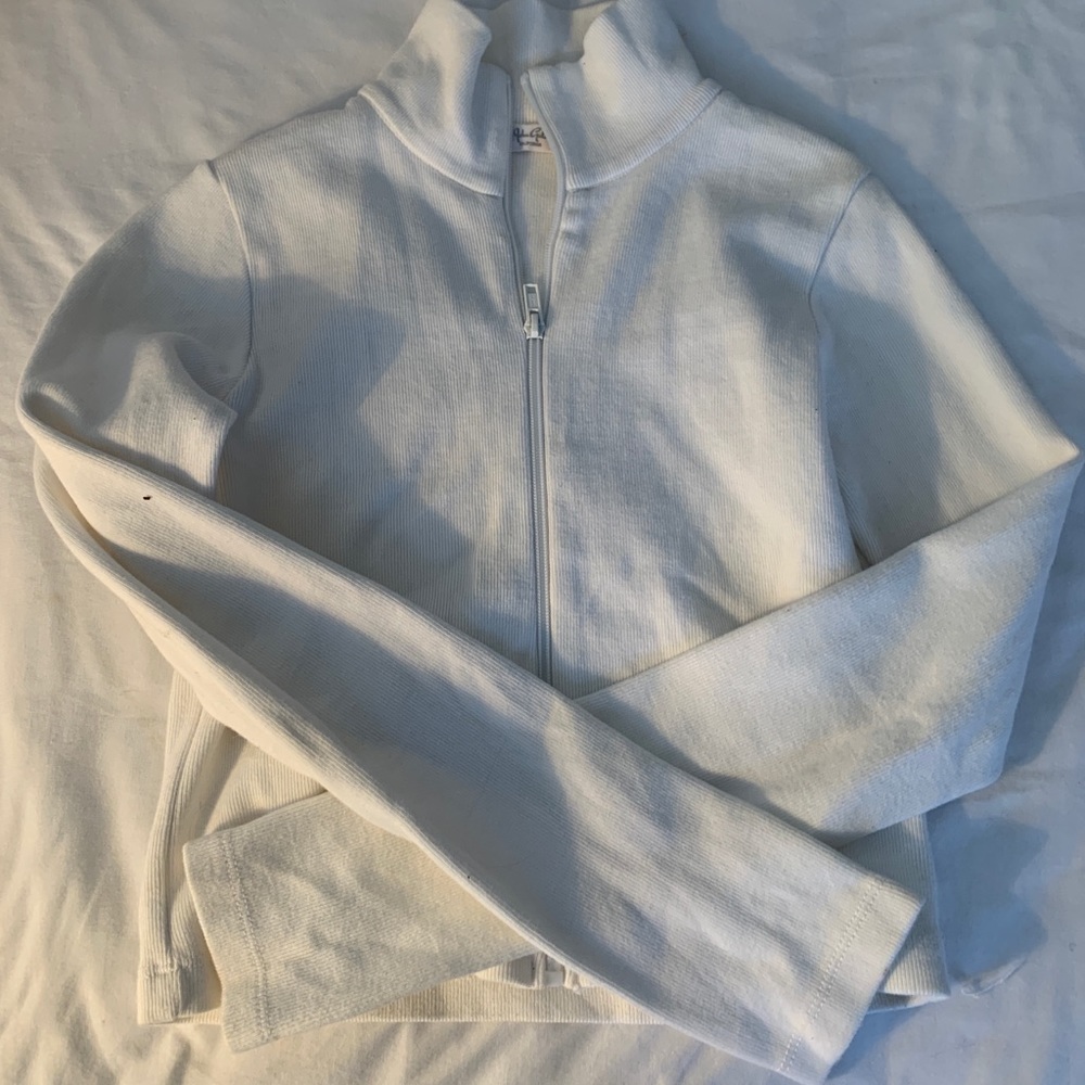 Brandy Melville white ribbed zipper shirt